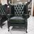 Coppia di poltrone chesterfield Queen Anne nuova inglese originale verde 