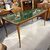 Tavolo modernariato anni 60 con piano in vetro verde dipinto . Restaurato. Mis 178 x 86 h 80 