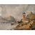 1800s English oil on cardboard depicting an Italian lake
