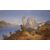 Antique English painting from the 1800s, oil on canvas, depicting a mountain landscape with a lake.