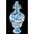 Grande vaso in maiolica  con manici serpentiformi e decoro a personaggi,putti e satiri su sfondo agreste stile Savona, manifattura Cantagalli Firenze.