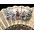 Fan in pierced and gilded tortoiseshell with paper sheet featuring watercolor prints with gallant scenes.