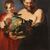17th century antique Flemish painting, Faun with fruit basket and Bacchante