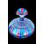 Blown glass bottle, round and flattened shape with vertical multicolored bands. Ve.Art, Murano.