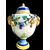 Pair of majolica vases with raised grape vine decoration and leaf motif. Rubbiani manufacture, Sassuolo.