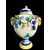 Pair of majolica vases with raised grape vine decoration and leaf motif. Rubbiani manufacture, Sassuolo.