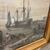 Antique 18th-century grisaille painting on paper, marine port scene. Gilded frame. Size 67 x 51 cm.