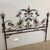 Elegant antique wrought iron double bed headboard. Gold and purple, circa 1930. Dimensions: cm180 . h 155
