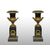 Pair of Charles X antique cassolettes/vases in gilded bronze and patinated bronze. France, early 19th century.