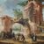 Pittore italiano (XVIII sec.) - Paesaggio con rovine e personaggi.