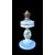 Milk glass oil lamp with light blue decoration and floral motifs. Kosmos Brenner manufacture. Germany.