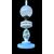 Milk glass oil lamp with light blue decoration and floral motifs. Kosmos Brenner manufacture. Germany.