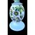 Milk glass oil lamp with light blue decoration and floral motifs. Kosmos Brenner manufacture. Germany.