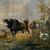 Pittore italiano (fine XVIII-inizi XIX sec.) - Paesaggio con mucche, capre e cane al ruscello.