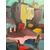 Dipinto materico paesaggio case moderno anni '60, 80x60cm