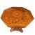 Octagonal wooden table with inlays, veneering and pyrography