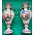 Pair of majolica vases decorated with flowers. Antonibon manufacture, Nove di Bassano.