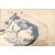 Disegno a carboncino raffigurante cane pastore tedesco dormiente.Gino Marzocchi.Bologna(1895-1981).