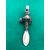 Silver baby rattle with stylized plant motifs. Mother of pearl handle.     