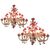 Pair of Sumptuous Murano Chandelier Red and Gold, 1980s