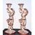 Pair of ruby luster majolica candlesticks with grotesque figures. Cantagalli manufacture. Florence.     
