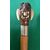 Walking stick with wooden and ivory knob depicting a dog&#39;s head, silver ferrule, rattan cane.     