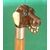 Walking stick with wooden and ivory knob depicting a dog&#39;s head, silver ferrule, rattan cane.     