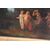 Antique painting France XVIII century gallant scene with Harlequin, coeval frame 87, 50 x 75 cm