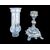 Four-legged silver lamp with rocaille and geometric motifs. Cut crystal light with floral motifs. Italy.     