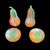 Serie di 4 frutti in vetro ( due mele e due pere) in vetro sommerso pesante a macchie.Manifattura Cenedese.Murano.