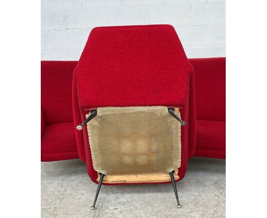 Pair of armchairs and sofa in fabric and brass by Gigi Radice, 60s