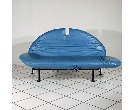 Sofa Loveseat turquoise leather by Walter Leeman for Sormani, 1980s