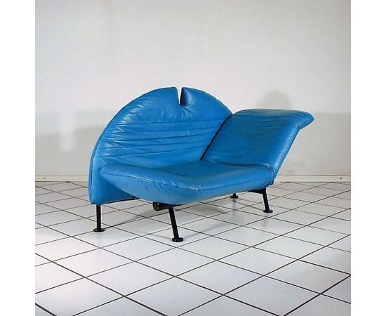 Sofa Loveseat turquoise leather by Walter Leeman for Sormani, 1980s