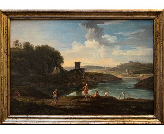 George Lambert (1700 - 1765),  Paesaggio bucolico con personaggi