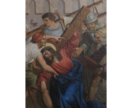 Antico dipinto italiano religioso Via Crucis del XVIII secolo