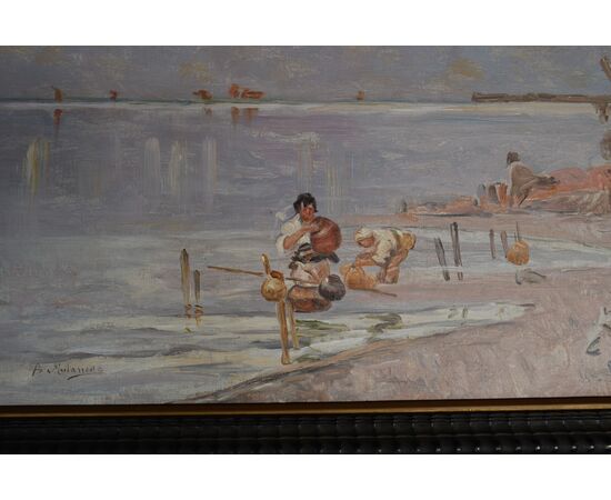 Venetian lagoon, signed Biagio MILANESE (1886-1968), oil painting on canvas     