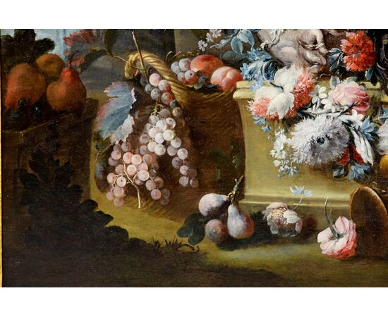 Michele Antonio Rapos (Torino 1733-1819), Natura morta con trionfo di fiori, dipinto olio su tela 