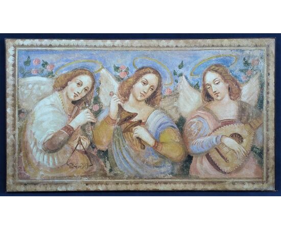 "3 Angeli Musicanti" grande affresco su tela intonacata - Italia XX sec.