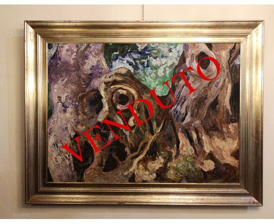 Oil painting on canvas, Carlo Levi / Carrubi d&#39;Alassio 1972 with an authentic Carlo Levi foundation     