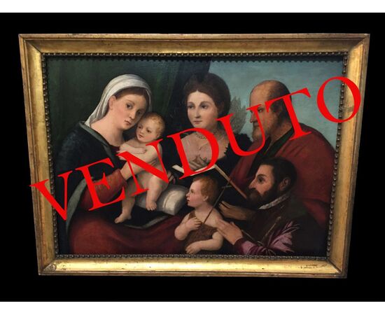 Madonna and Child, San Giovannino and patrons, Venetian school.     