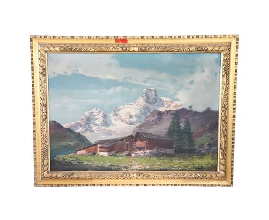 Gustavo Mancinelli. Paesaggio di montagna, fine XIX secolo, dipinto olio su tela PREZZO TRATTABILE