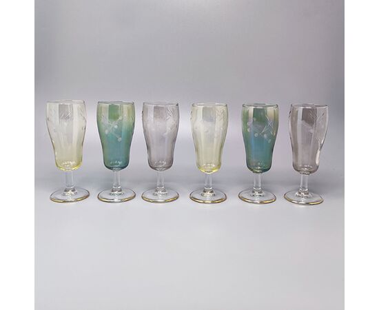 1960s Astonishing Set of Six Crystal Glasses. Made in Italy
