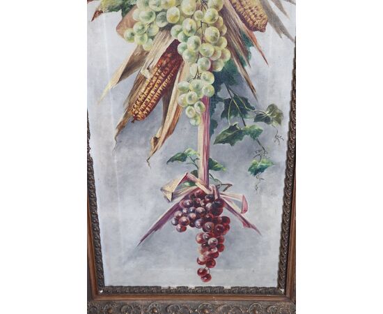 Coppia dipinti olio su tela epoca Art Nouveau, composizione con fiori e frutta PREZZO TRATTABILE
