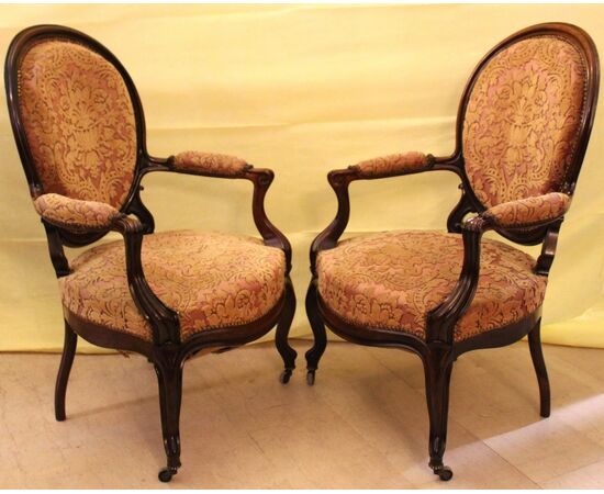 Antique pair of Louis Philippe rosewood armchairs - period 800     