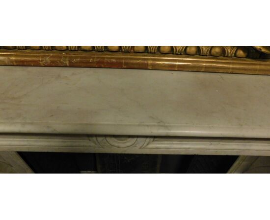  chm760 - camino in marmo bianco di Carrara, epoca '800, cm L 152 x H 102 x P 40