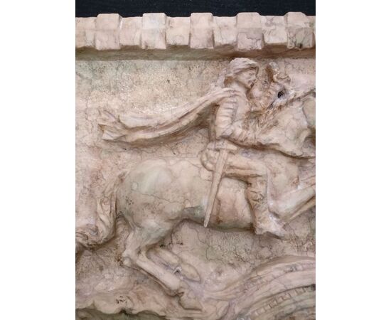 Mattonella - San Giorgio ed il Drago - 45 x 35 cm - Marmo Rosa del Garda - 19° secolo - Venezia