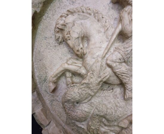 Medaglione - San Giorgio ed il Drago - Marmo Nembro - fine 19° secolo - Venezia