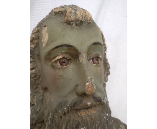Scultura - Cristo con occhi di Vetro - H 106 cm - Legno laccato - Regione Marche - 18° secolo