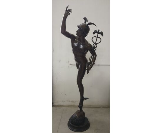 Spettacolare Dio Mercurio in Bronzo, fusione a cera persa - Venezia - Fine '800/inizio '900 - H 215 cm