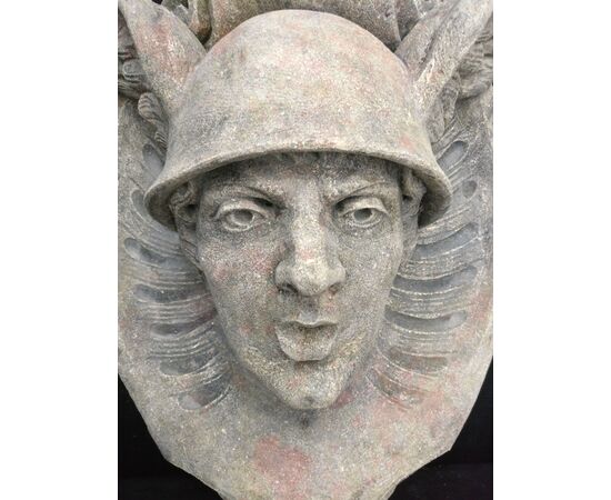 Spettacolare mascherone in Pietra di Vicenza - Mercurio - 46 x 38 cm